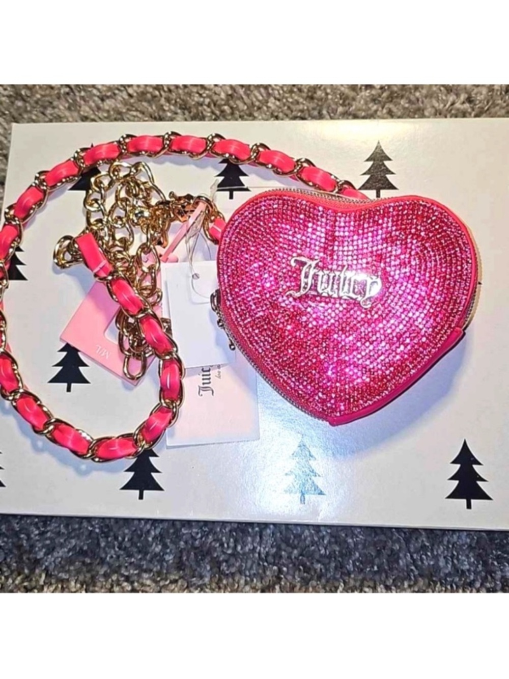Juicy Couture Hot Pink Sequin Heart Key & belt with Gold Chain
